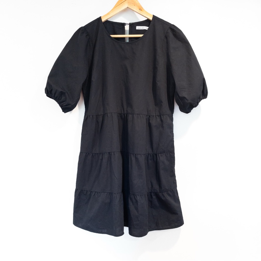 Abercrombie Black Puff Sleeve Babydoll Tiered Mini Dress Size Small
